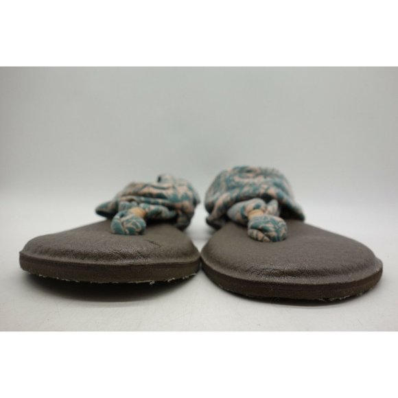 Sanuk Peach Green Stretch Strap Thong Sandals Shoes Women's 9 - Picture 5 of 7